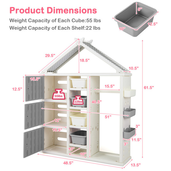 Gray Kids Costume Storage Closet with Shelves