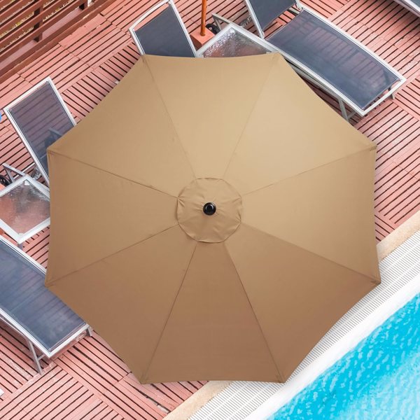 9FT Outdoor Patio Umbrella with 8 Ribs, Table Umbrellas with Push Button Tilt/Crank, UV Protection Waterproof for Garden Deck Backyard Pool, Khaki