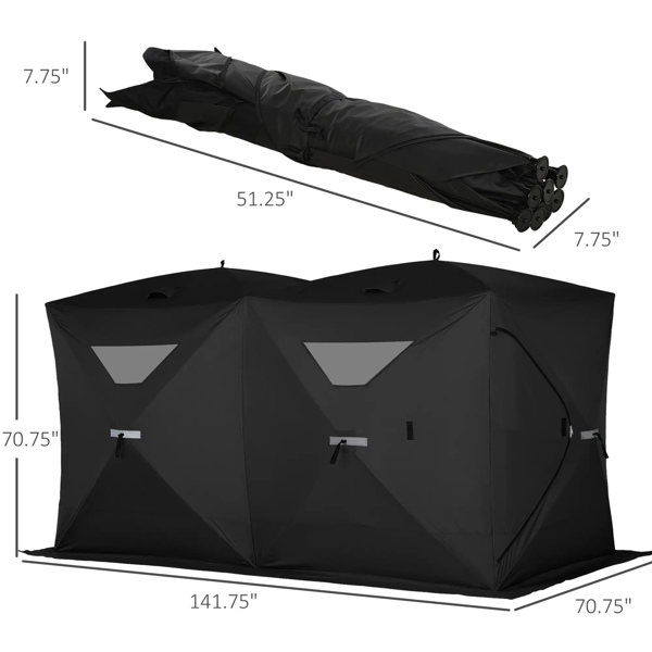 8  Person Pop-up Ice Fishing Tent,Black Ice Shanty  141.75" L x 70.75" W x 70.75" H