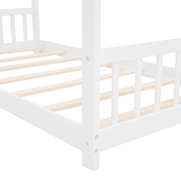 Twin Size House Bed Wood Bed, White)