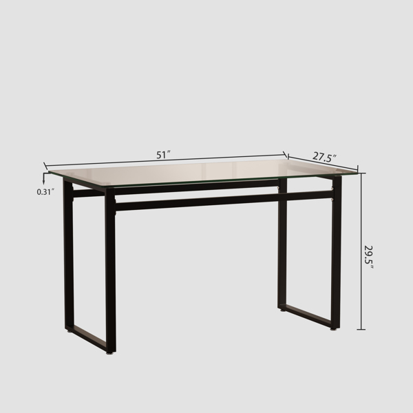 51" Modern Minimalist Rectangular Glass Dining Table for 4-6 with 0.31" Tempered Glass Tabletop and Black Chrome Metal Legs, Writing Table Desk, for Kitchen Dining Living Room (0 damage) 