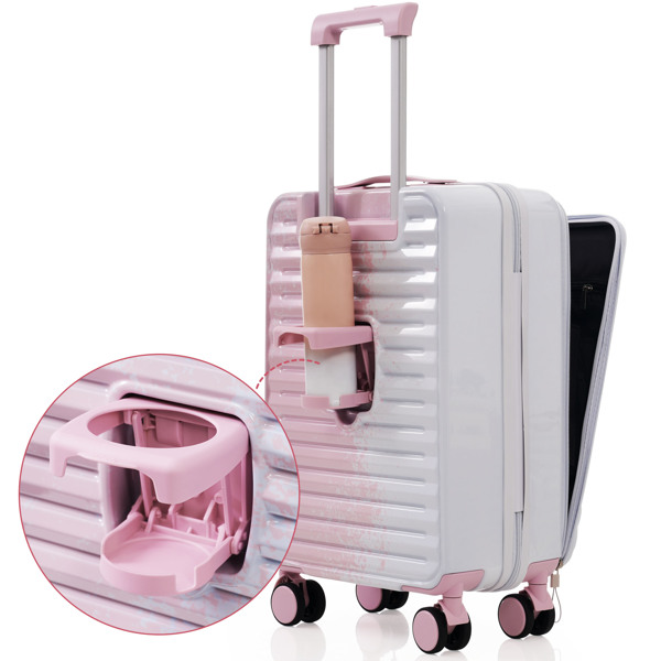 Luggage 3 Piece Sets20/24/28", 20 "24" with front pocket,Hard Shell Luggage Carry on Luggage Set with TSA Lock , usb interface, universal wheel,cup holder,gradient pink