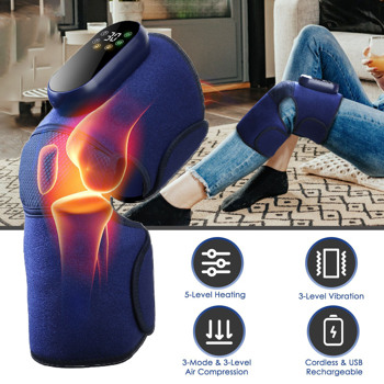 Cordless Knee Massager Heated Knee Brace Wrap Electric Knee Heating Pad with 5-Level Heating 3-Level Vibration 3-Mode & 3-Level Air Compression