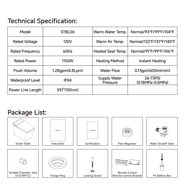 Intelligent Sitting Bathroom with Wireless Remote Control, Waterless Toilet, Automatic lid Opening and Closing, Automatic Aual Flushing, Seat Sensing Massage Seat[Unable to ship on weekends]