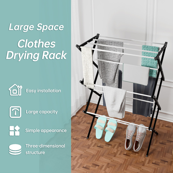 1pc, Foldable Portable Laundry Drying Rack for Indoor Air Drying Clothing, Collapsible Clothes Drying Rack, for Air Drying Clothing, Black and White