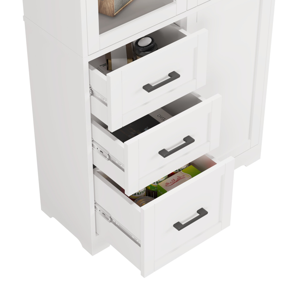 FCH 3 doors 3 drawers 5 layers Triamine board veneer 78*38.5*170cm display cabinet white N001