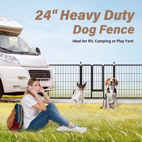 Dog Playpen Indoor Outdoor, 24" Height 16 Panels Fence with Anti-Rust Coating, Metal Heavy Portable Foldable Dog Pen for Small/Medium Dogs RV Camping, Black