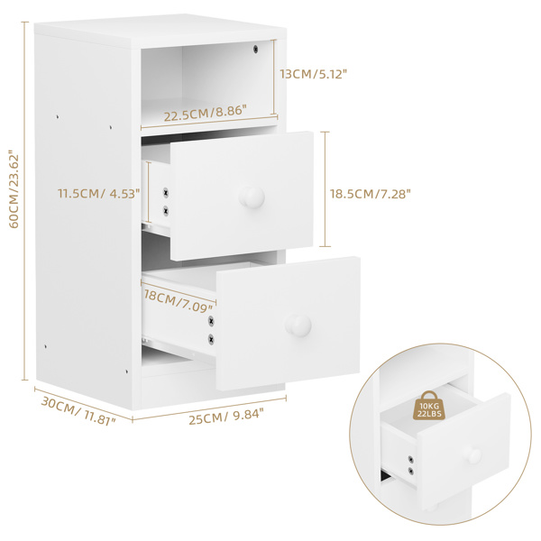 Night Stand with Two Drawer White