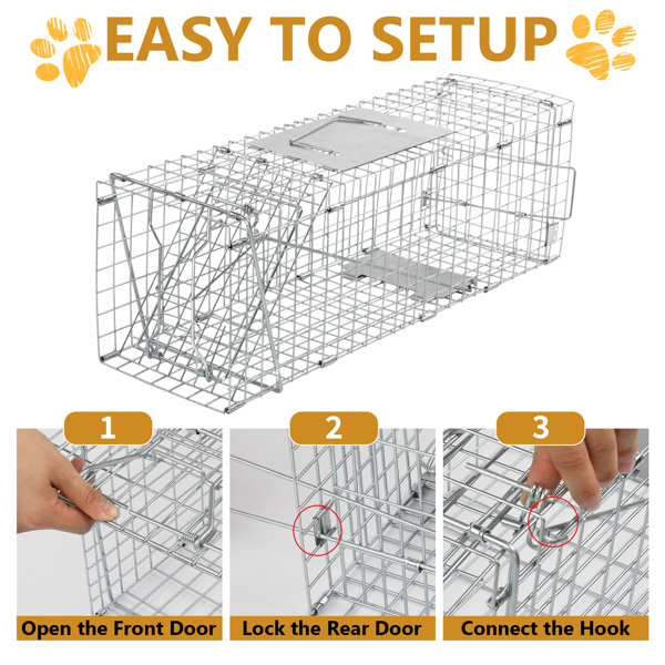 24" Live Animal Cage Trap, Heavy Duty Folding Raccoon Trap, Humane Cat Trap with Handle for Rabbits, Stray Cats, Squirrels, Raccoons, Skunk, Mole, Groundhogs and Opossums