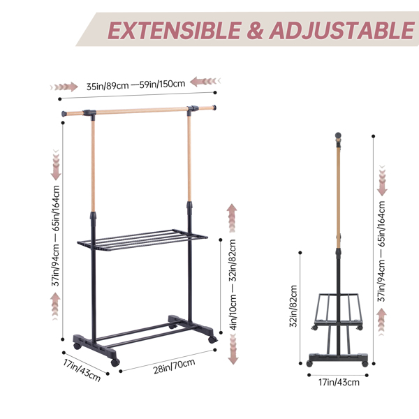 1pc, Independent drying rack with wheels, laundry drying rack, adjustable length, saving indoor and outdoor drying rack space