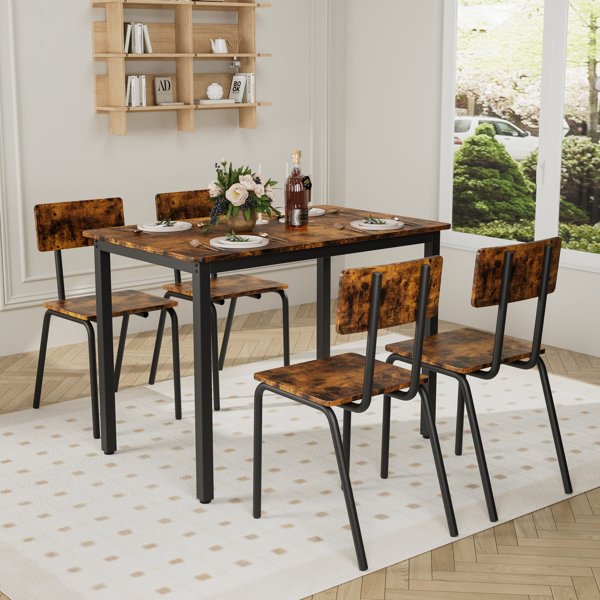 5-Piece Dining Table Set with 4 Chairs, 43" Kitchen Table & Chairs Set for 4, Dining Room Table with Metal Frame & MDF Board, Perfect for Small Space, Easy Clean