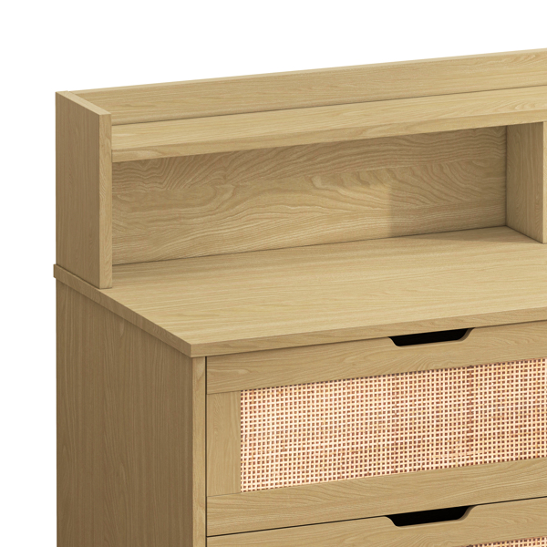 43.31"6-Drawers Rattan Storage Cabinet Rattan Drawer with LED Lights and Power Outlet,for Bedroom,Living Room,Natural