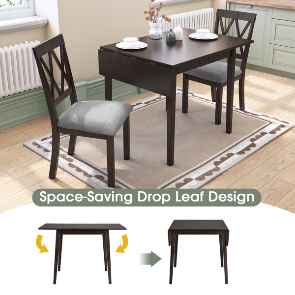 5 Piece Kitchen Dining Set with Drop Leaf Dining Table and 4 Dining Upholstered Chairs, Dining Room Set for Small Places, Espresso