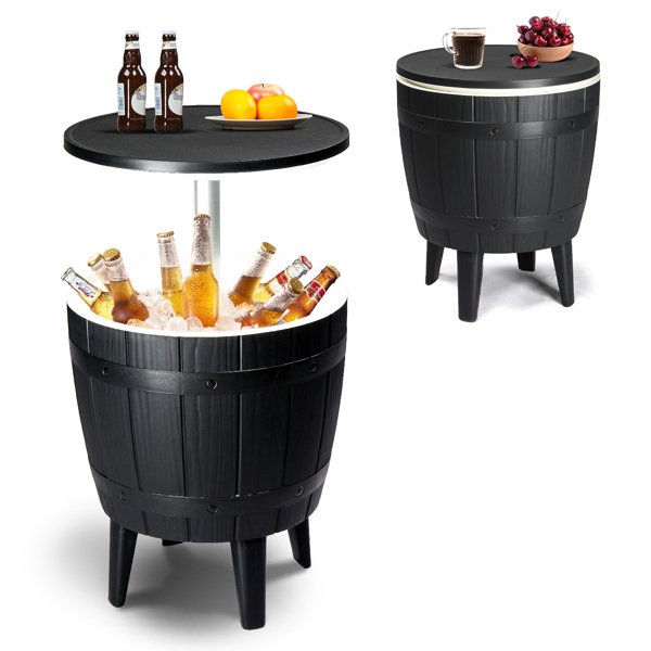 Outdoor Cooler Table, Height-Adjustable Outdoor Cool Bar w/ 10 Gallon Beer and Wine Cooler, All-Weather Resistant Patio Cooler Ice Cool Bar for Deck Pool Party(Black)