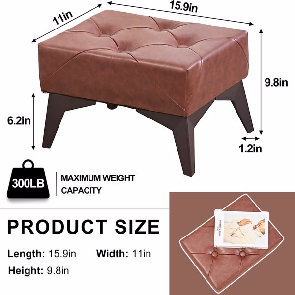 Small Footstool Ottoman, Leather Soft Footrest Ottoman with Iron Legs, Sofa Footrest Extra Seating for Living Room Entryway Bedroom Coffee