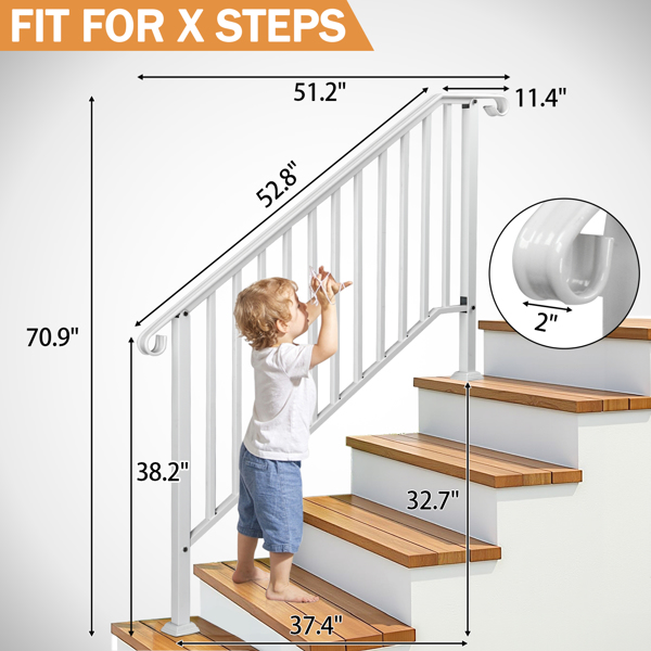 Outdoor 4 Level Iron Handrail Matte White