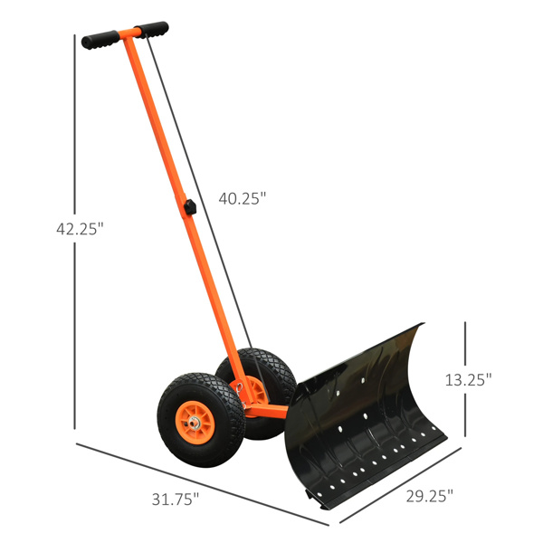 29"  Blade Rolling Snow Shovel Rolling Pusher   Orange