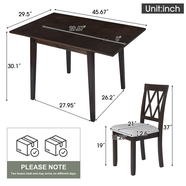 3 Piece Kitchen Dining Set with Drop Leaf Dining Table and 2 Dining Upholstered Chairs, Dining Room Set for Small Places, Espresso