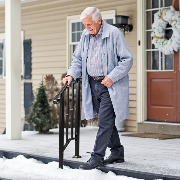 Matte Black Outdoor 1st Tier Iron Handrail