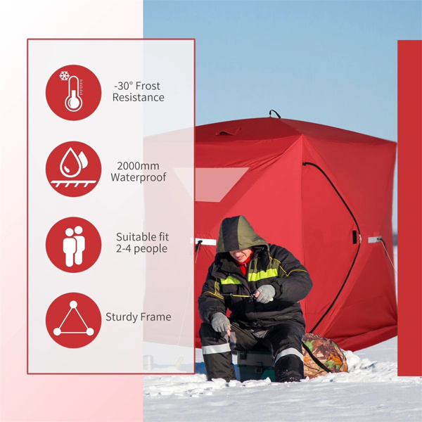 2-4  Person Pop-up Ice Fishing Tent,Red Ice Shanty  80.75" L x 70.75" W x 70.75"