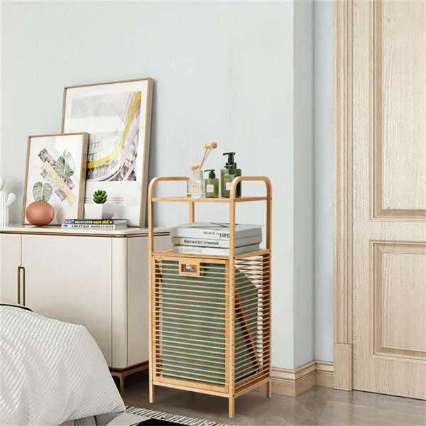 Bamboo Bathroom Shelf with Tilt-out Laundry Hamper