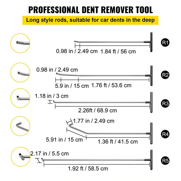 13 piece set Rods Dent Removal Kit, Paintless Dent Repair Rods, Stainless Steel Dent Rods, Whale Tail Dent Repair Tools, Professional Hail Dent Removal Tool For Minor Dents, Door Dings And Hail Damage