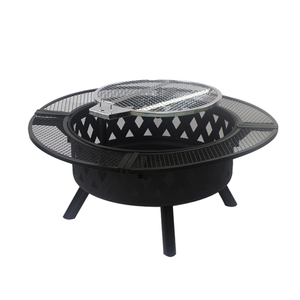 39-inch fire pit, outdoor wood-burning barbecue pit bowl, steel round table for picnic on backyard campfire patio