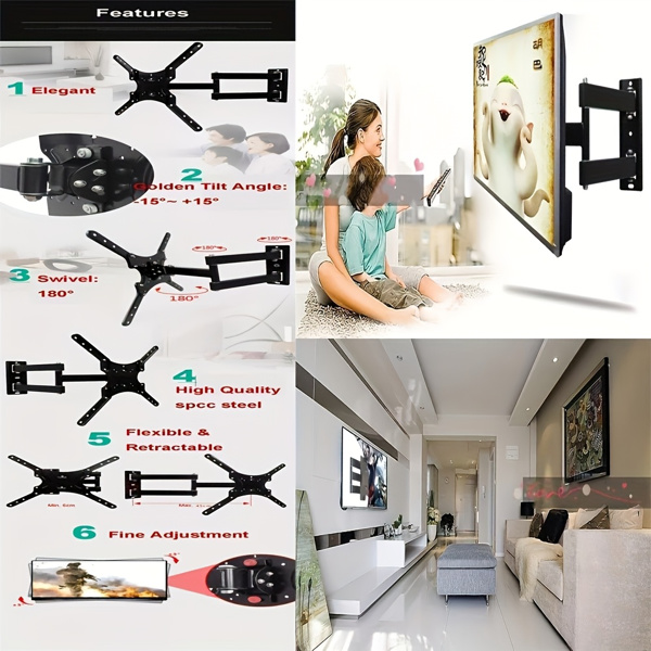 14-55 inch TV wall mount bracket, adjustable up and down left and right, stainless steel material, suitable for living room, bedroom, office, etc