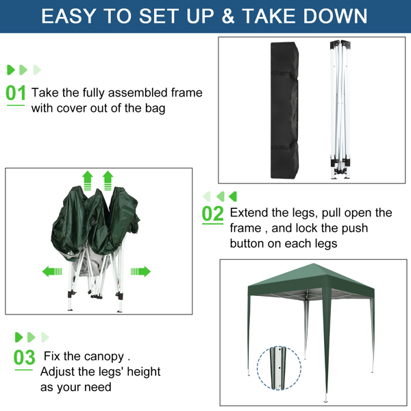 2 x 2m Two Doors & Two Windows Practical Waterproof Right-Angle Folding Tent Green