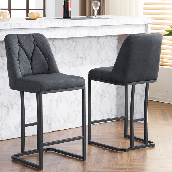 Set of 2,Modern Upholstered Bar Stool with Button-Tufted Backrest, Counter Height Chair with Sturdy Metal Frame, Comfortable Padded Seat for Kitchen, Bar, or Dining Room - Grey