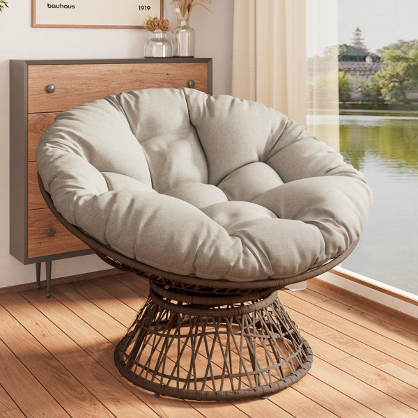 41.5" Ergonomic Wicker Chair with Cloud Thick Density Fabric Cushion,3-proof Cover,High Capacity Iron Frame,Fluid 360 Degree Swivel for Reading,Living Room, Bedroom,Lounge,Brown Base,2 Colors