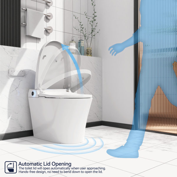 Intelligent Toilet, Press Flush Button, Automatic Opening and Closing, Automatic Flushing, Foot Sensor, Heated Seat, ADA Seat Height Design and Antibacterial Nozzle[Unable to ship on weekends]