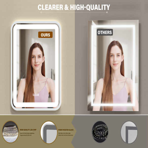 Bathroom Vanity Mirror with Light for Wall Smart LED 36×28 Frame Makeup Mirror for Over Sink Dimmable 3 Colors Temperature Anti-Fog Memory Function Vertical & Horizontal[Unable to ship on weekends, pl