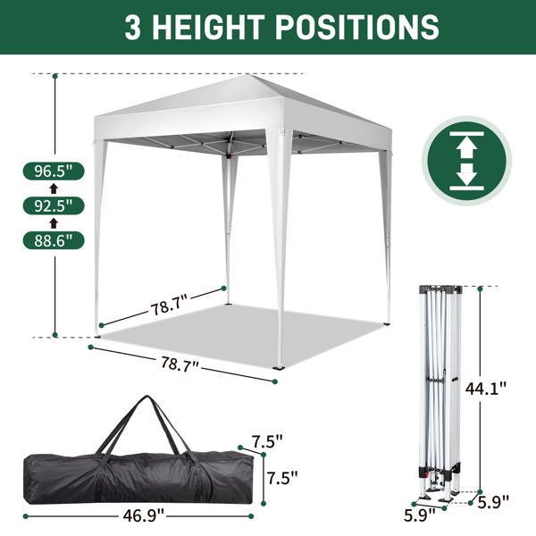 6.5x6.5ft Pop Up Canopy Tent, Outdoor Tent Canopy Foldable Portable Canopies for Camping, Patio, Easy Up Gazebo Canopy with Carry Bag, White