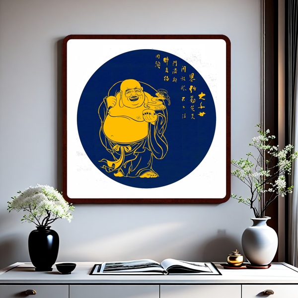 Laughing Buddha Tayin Energy Painting Size 24X24 inch (61X61cm)