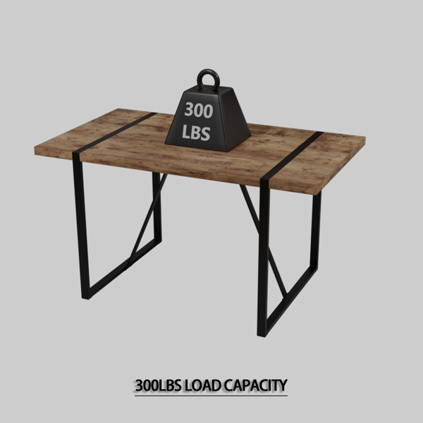 55 " dining table modern rural industrial rectangular MDF dark wood, 4-6 people, 1.5" thick engineering wood tabletop and black rectangular metal legs, used for home & kitchen 