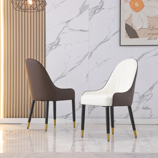 Dining Chairs Set of 2, Dining Chair with PU Leather White and brown metal legs for Living Kitchen Dining Room