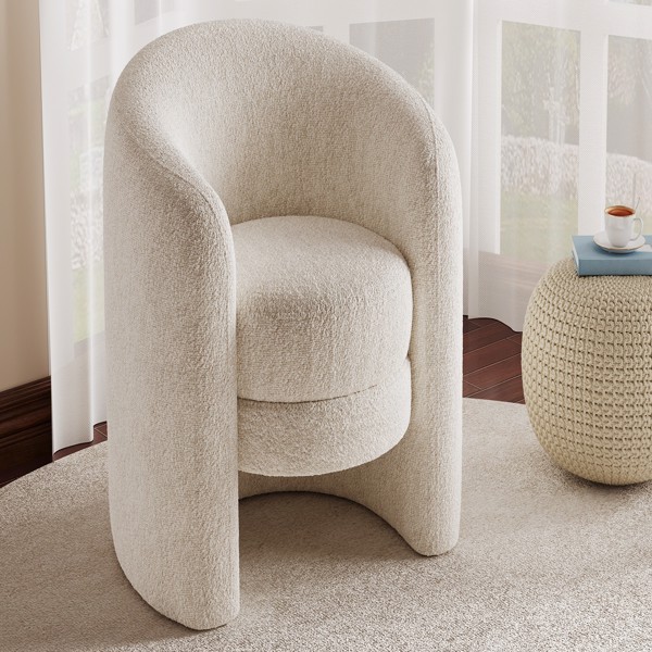 Modern Curved Back Upholstered Accent Chair, Soft Cozy Boucle Fabric, Comfortable Plush Seating, No Assembly Required, Versatile Style for Living Room/Reading Room/Bedroom, Ivory