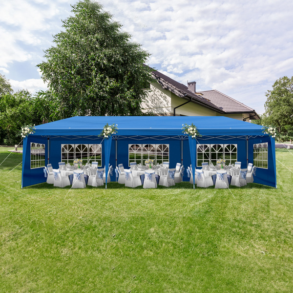 10x30ft Outdoor Pop Up Canopy, Portable Instant Canopy Tent with 8 Sidewalls for Outdoor Events Party Wedding Birthday Graduation, Blue