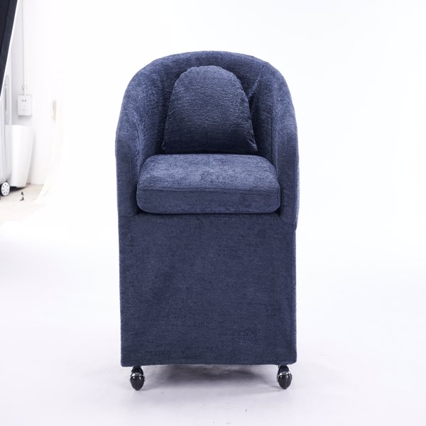 059-Set of 1 Chenille Fabric Dining Armchair With Back Cushion and Universal Wheels,Blue