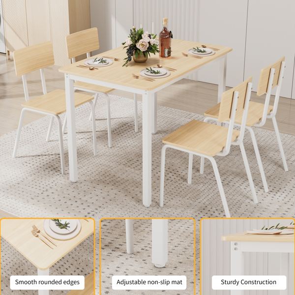 5-Piece Dining Table Set with 4 Chairs, 43" Kitchen Table & Chairs Set for 4, Dining Room Table with Metal Frame & MDF Board, Perfect for Small Space, Easy Clean