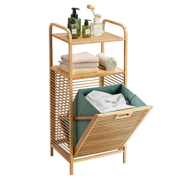 Bamboo Bathroom Shelf with Tilt-out Laundry Hamper