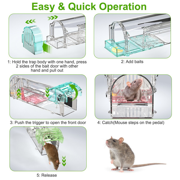 4Pcs Humane Live Mouse Trap Reusable Rat Rodent Trap Catch Release Cage Safe for Family Children Pets Easy Setup