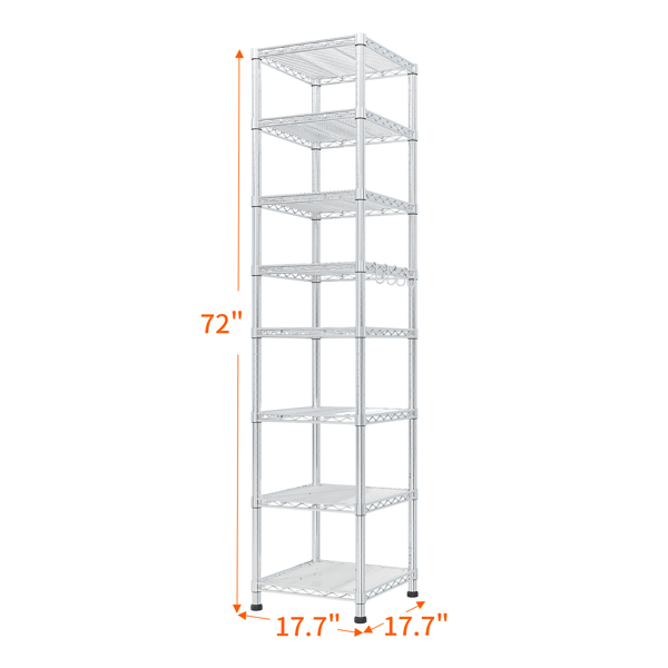 8 tier Heavy Duty Storage Shelves  70.87" H   Wire Shelving Unit with Wheels 1344LBS  NSF Metal Shelves for Storage Adjustable Garage Storage Rack Pantry Shelf Commercial Shelving, 70.87" H X 17.72''W