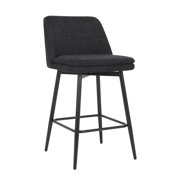 Counter Height Swivel Bar Stools Set of 2, 360° Swivel Upholstered Barstools with Back and Metal Legs, 25.6" Seat Height,Counter Stools for Kitchen Island and Pub,Linen Cloth,Black Linen.