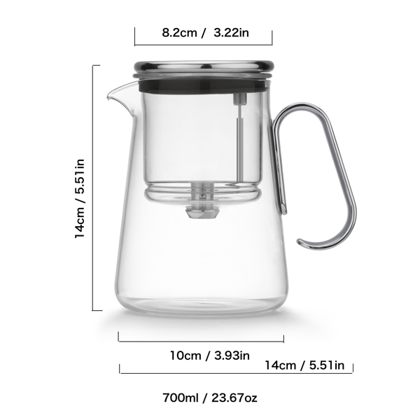 Bonston heat-resistant glass teapot, magnetic switch, transparent glass, silver handle, 23.6 oz, BP19