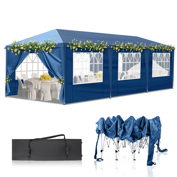 10x30ft Outdoor Pop Up Canopy, Portable Instant Canopy Tent with 8 Sidewalls for Outdoor Events Party Wedding Birthday Graduation, Blue