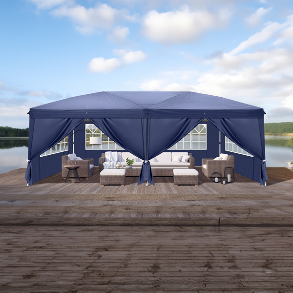 3 x 6m Four Windows Practical Waterproof Folding Tent Blue