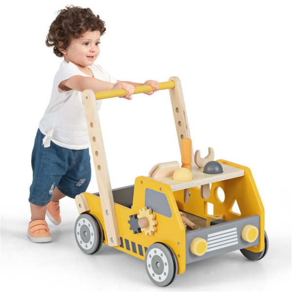 Wooden Baby Walker with Multi-Fun Tool Bench