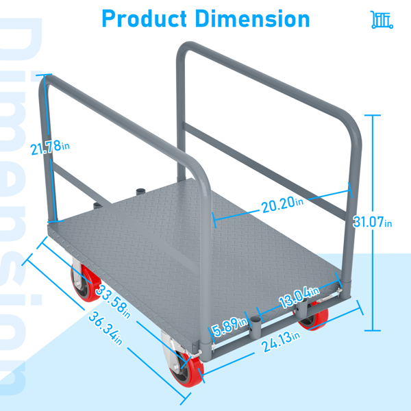 Heavy Duty Drywall Cart Lumber Cart Platform Truck Flat Cart, 2000lbs Capacity, Gray